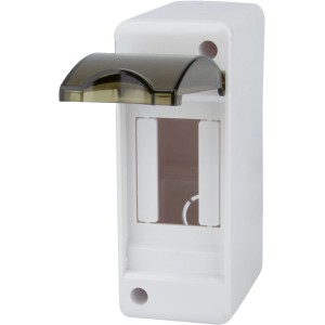 Aufputz Kleinverteiler für 2 Module mit transparenter Klappe, 14,1x5,3x8,3 cm.