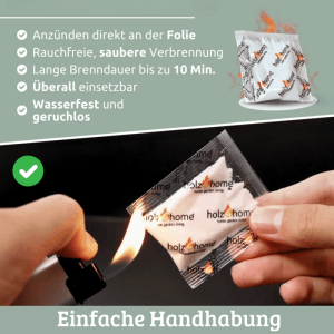 DELUKE Kaminanzünder wird mit Feuerzeug entzündet. Ideal für Kamin, Grill und Ofen.