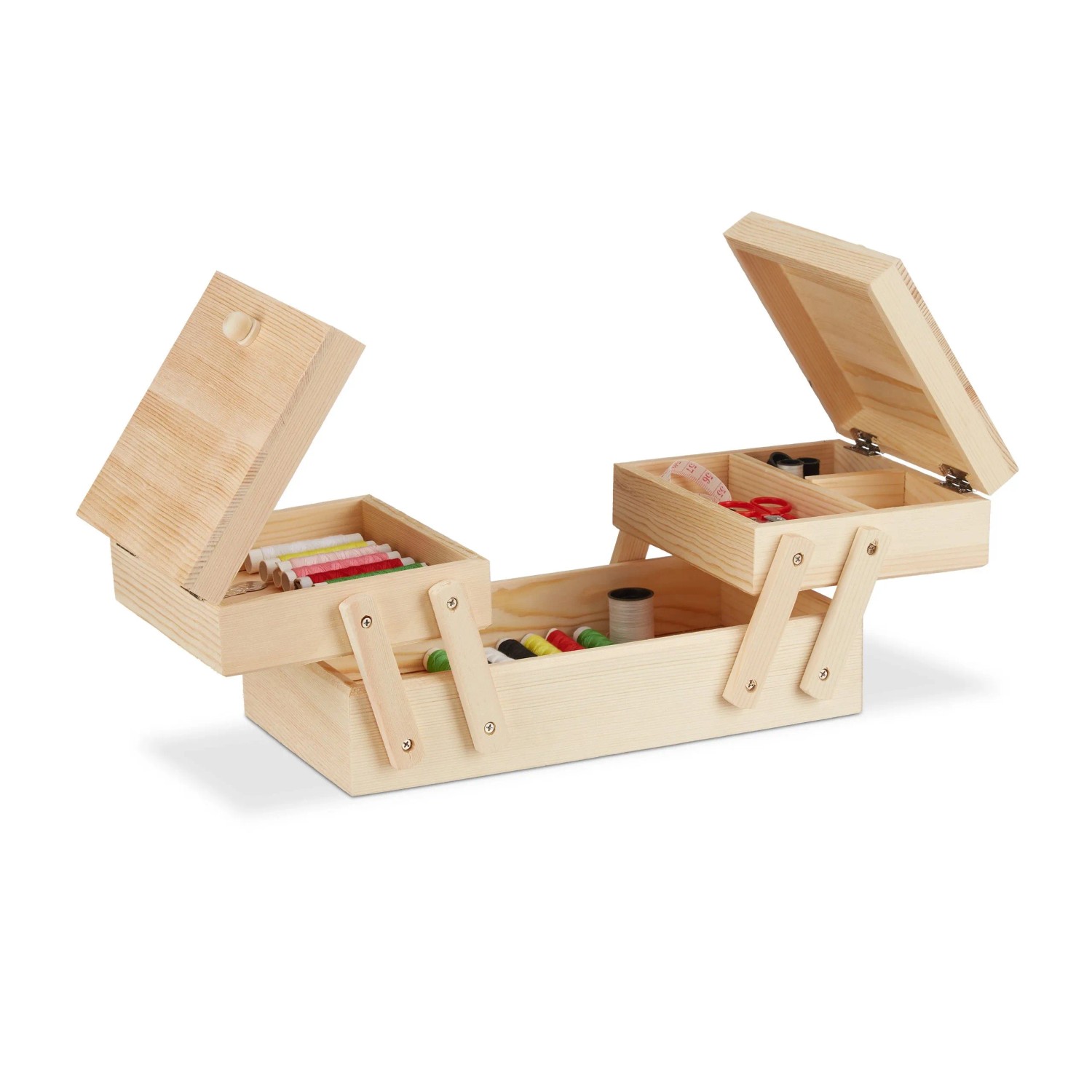 Relaxdays Nähkästchen Holz Ausklappbar mit Deckel 12 cm x 26 cm x 15,5 cm 490 g