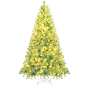 Künstlicher Weihnachtsbaum 225cm mit warmweißer LED-Beleuchtung und vollen grünen Zweigen auf Metallständer.
