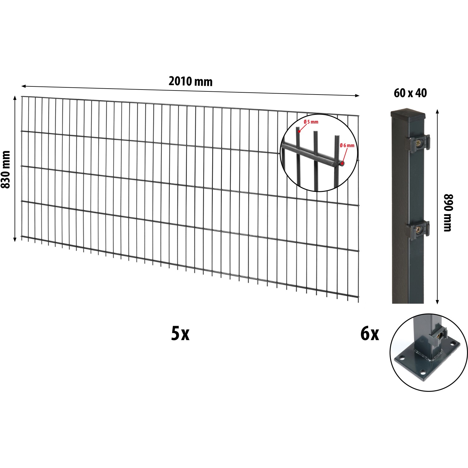 Floraworld Doppelstabmatten-Zaunset mit Bodenplatte Anthrazit 83 cm x 1000 günstig online kaufen