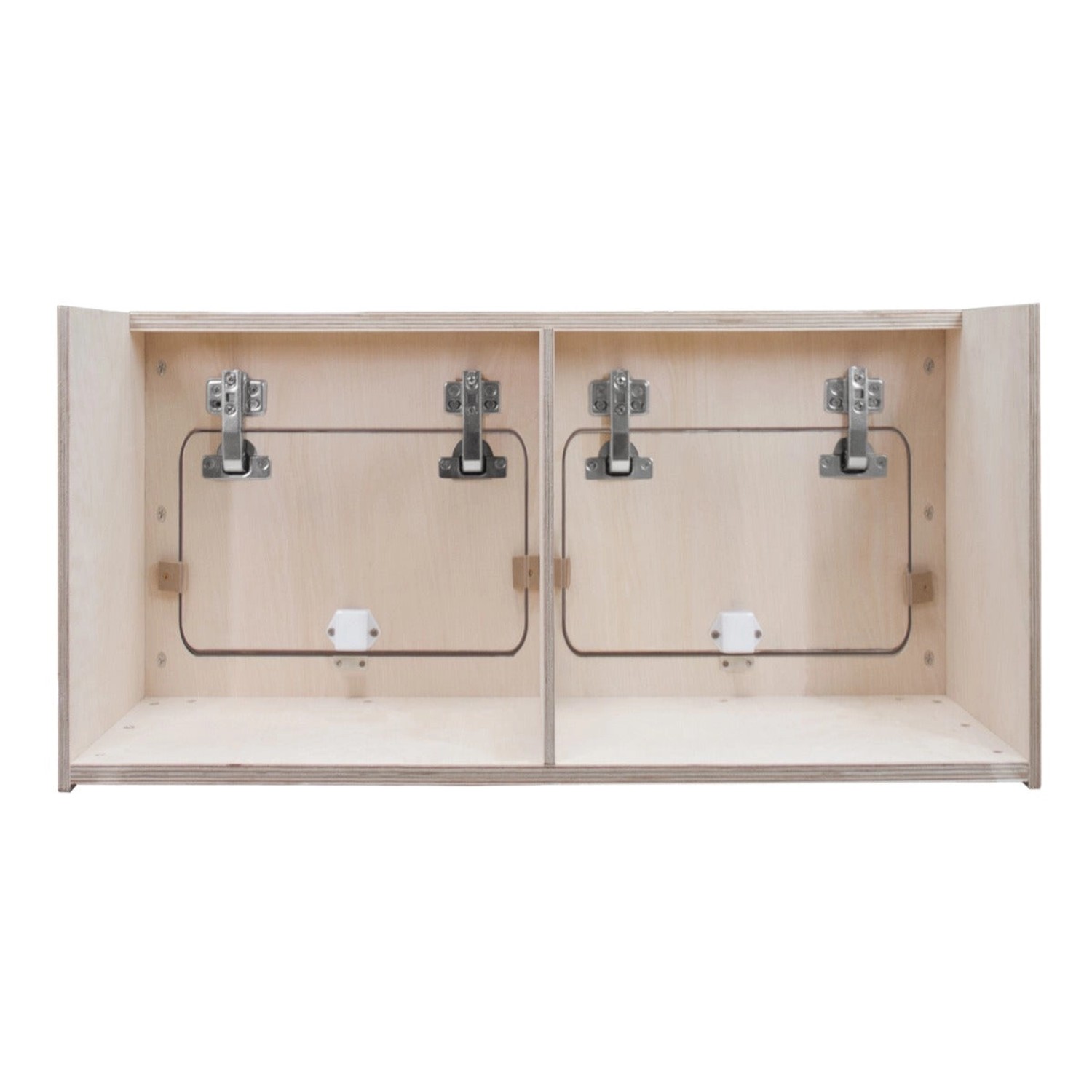 Wohnwagen Hängeschrank aus Birkensperrholz, 80cm breit, mit zwei Fächern und Soft-Close Scharnieren.