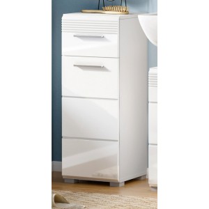 Inn.Furn Kommode Weiß Hochglanz 30 cm Badschrank mit Vollauszug Leon