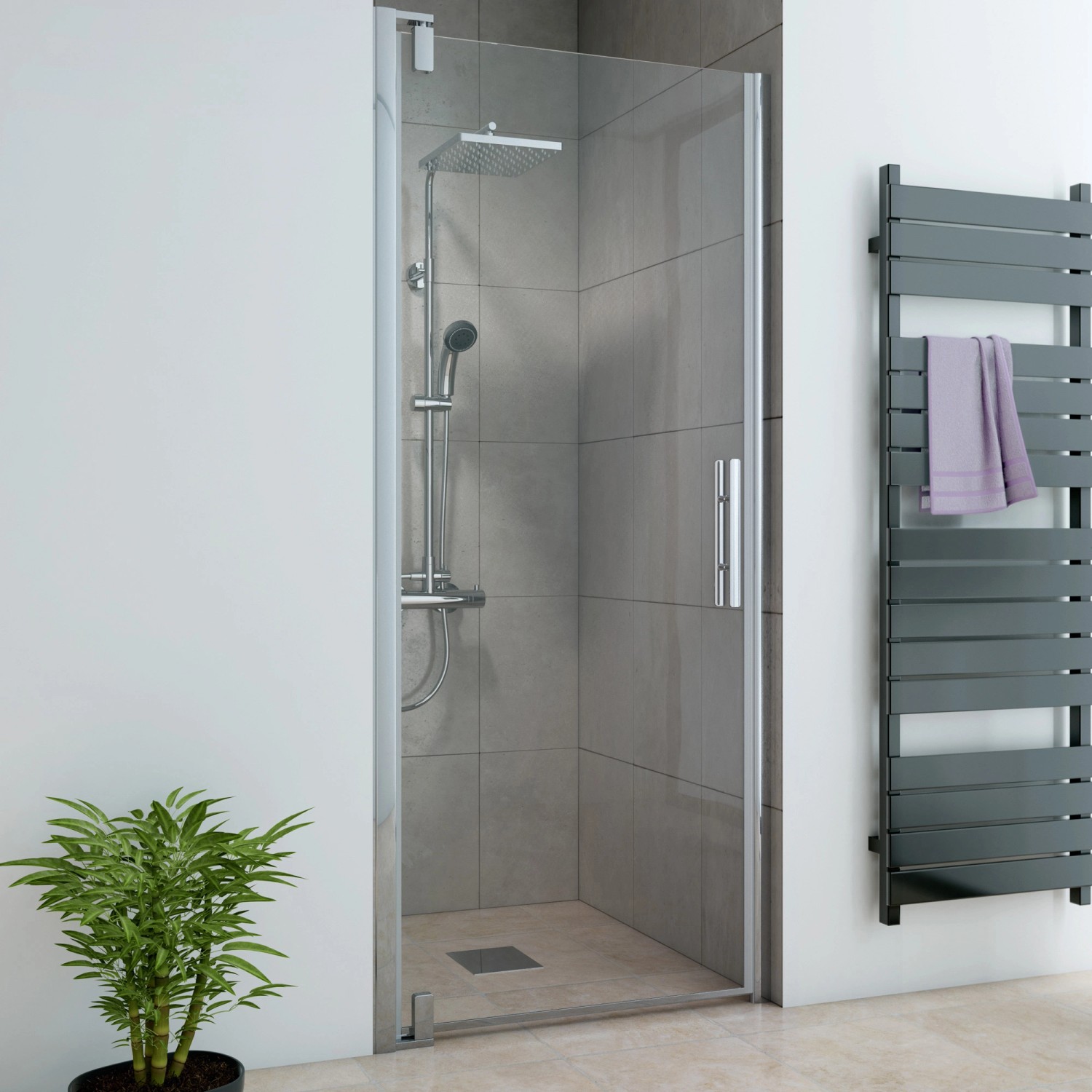 Breuer Drehtür für Nische Europa Design Anschlag links Chrom Klarglas 90 cm
