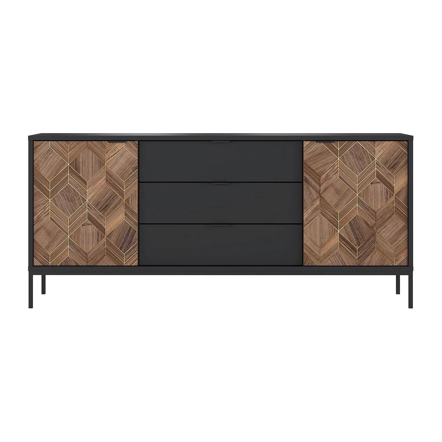 Vente-unique Sideboard Mialine Schwarz  Naturfarben Dunkel 185 cm