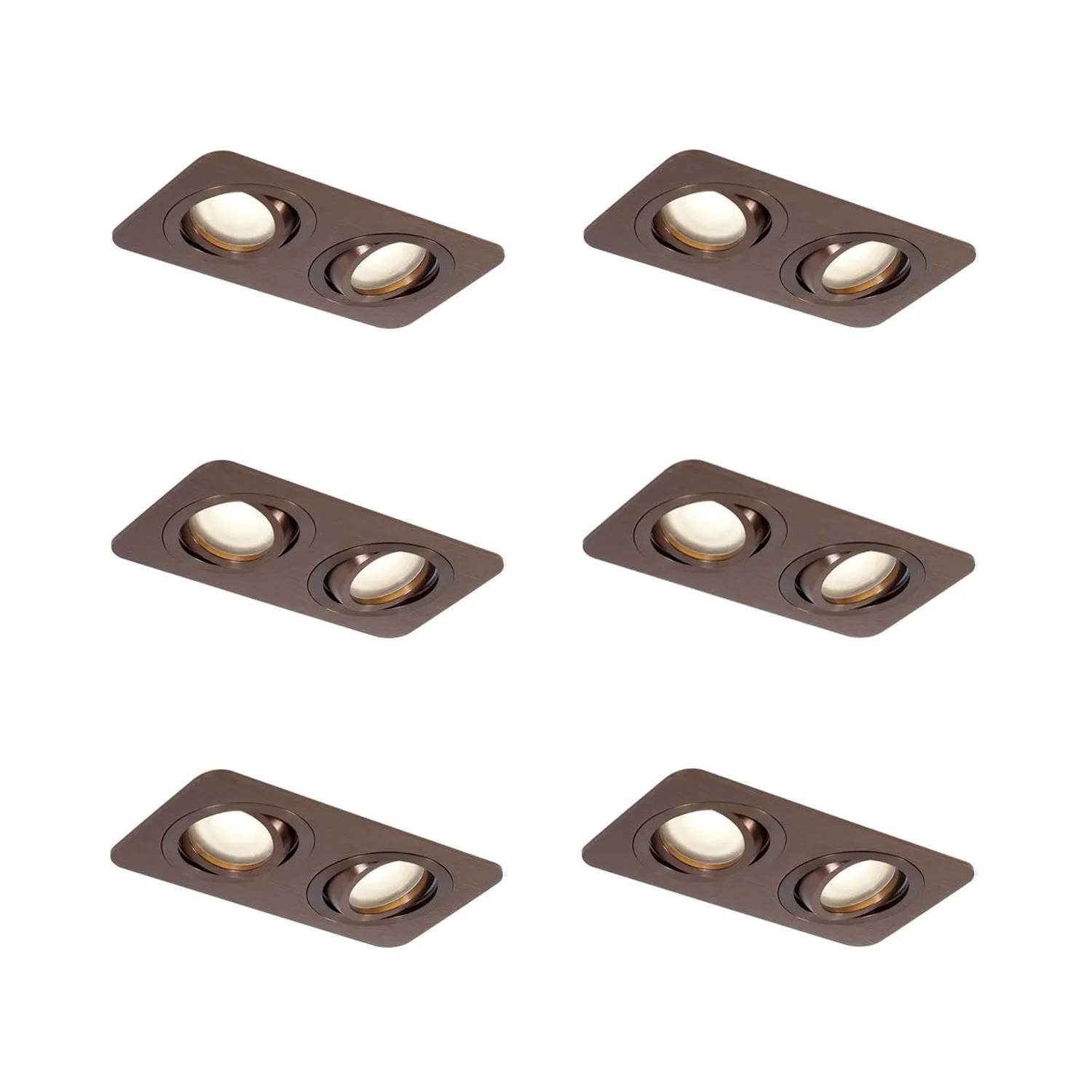 QAZQA Set mit 6 Runden Einbaustrahlern Dunkelbronze GU10 50mm Schwenkbar und Neigbar IP44 2 Flammig AlberTo