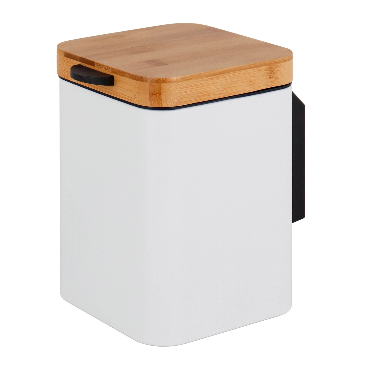 Relaxdays Kosmetikeimer Edelstahl Bambus Weiß Wandmontage Softclose 24,5 cm x 16 cm x 22,5 cm 3,