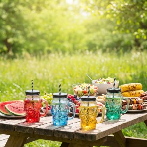 Relaxdays Trinkgläser Glas Mehrfarbig mit Deckel 4er Set Spülmaschinengeeignet 14,5 x 12 x 9 cm