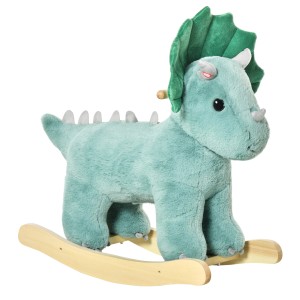 HOMCOM Schaukelpferd Triceratops, grün, Plüschschaukeltier für Kinder.