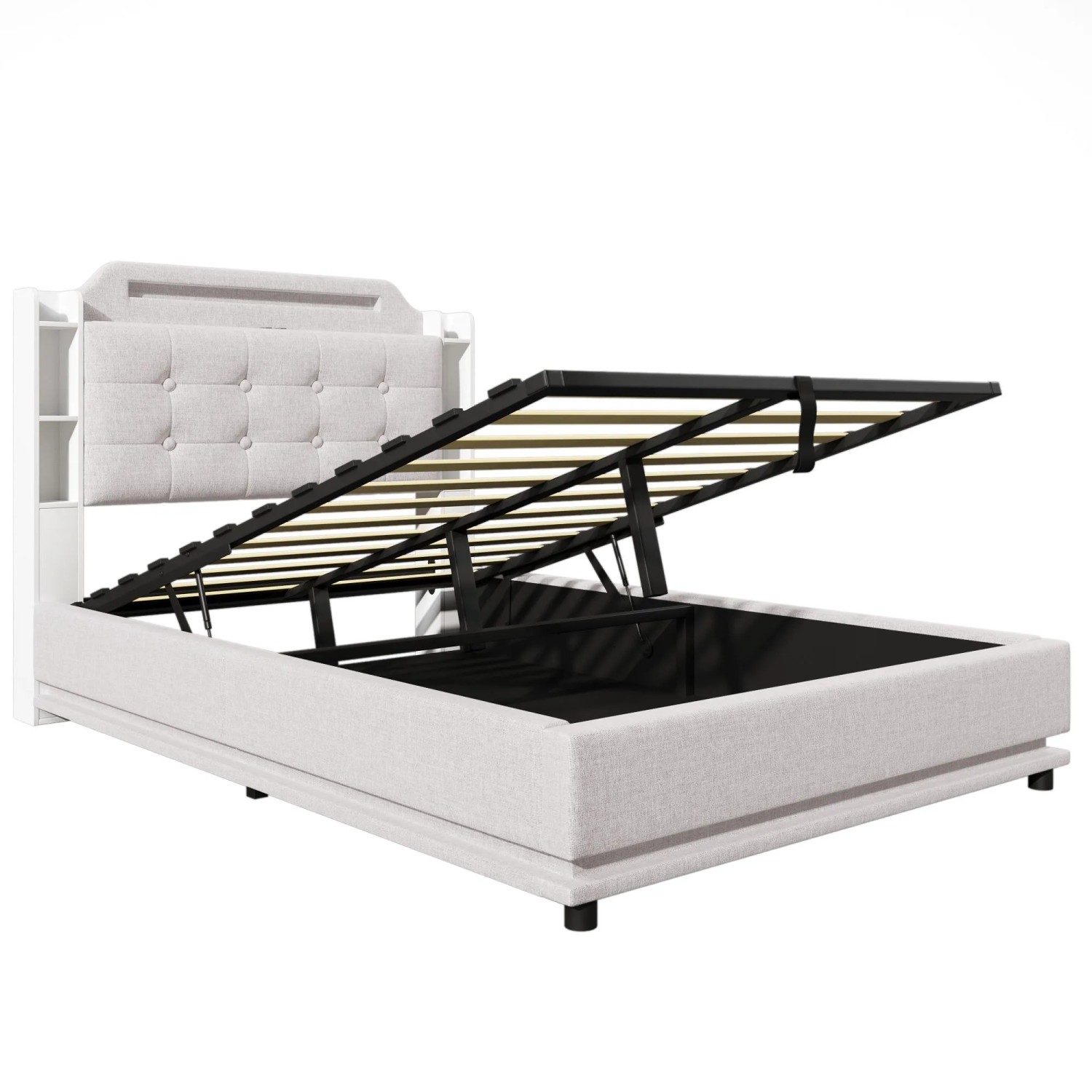 okwish Polsterbett 140x200cm mit LED Stauraum USB Schlafzimmer Beige ohne Matratze