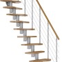 Dolle Mittelholmtreppe Basel Eiche, perlgraue Wangen, einseitiges Geländer mit Edelstahlstäben.