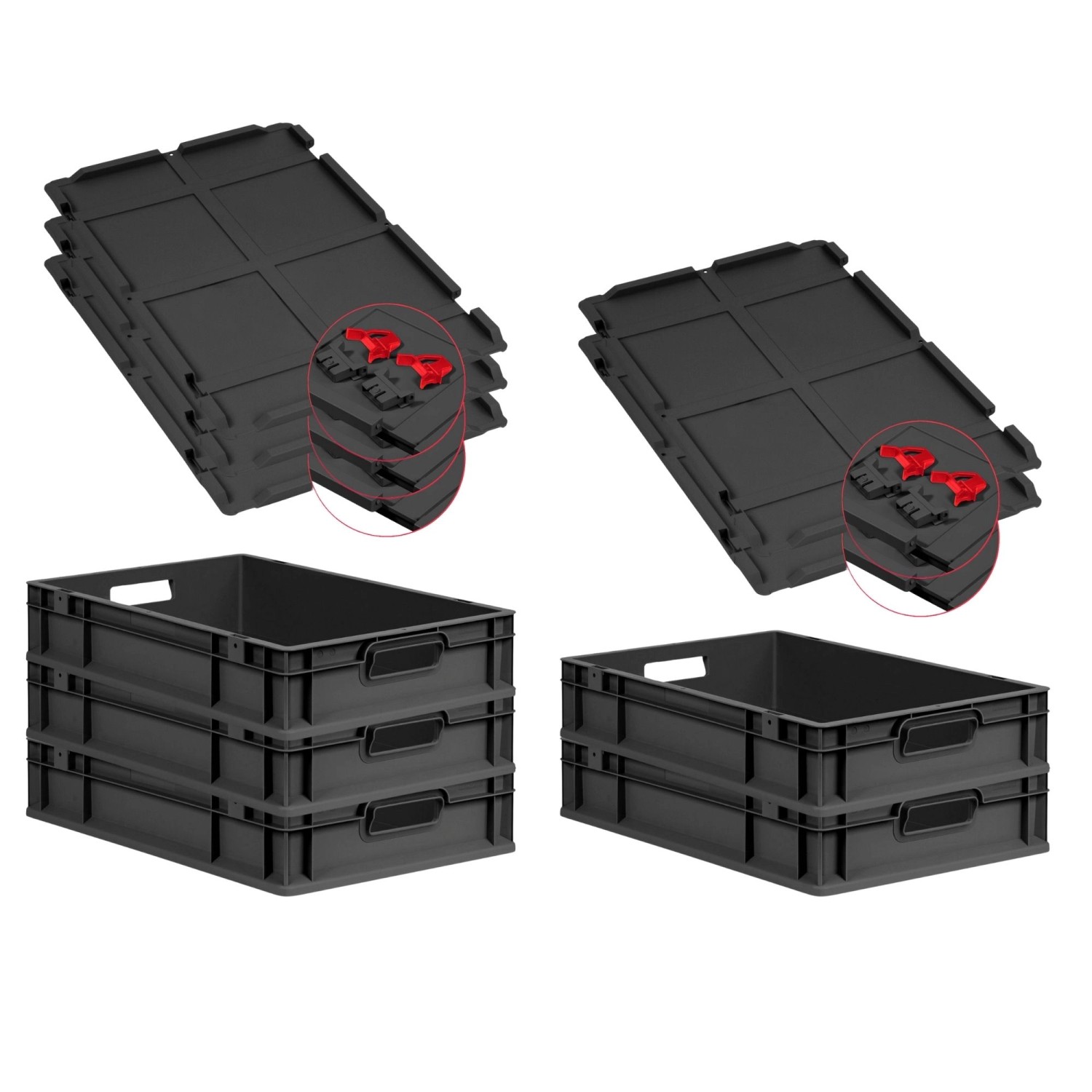 PROREGAL SuperSparSet 5x Eurobox Nextgen Grip Mit Scharnierdeckel Und Roten günstig online kaufen