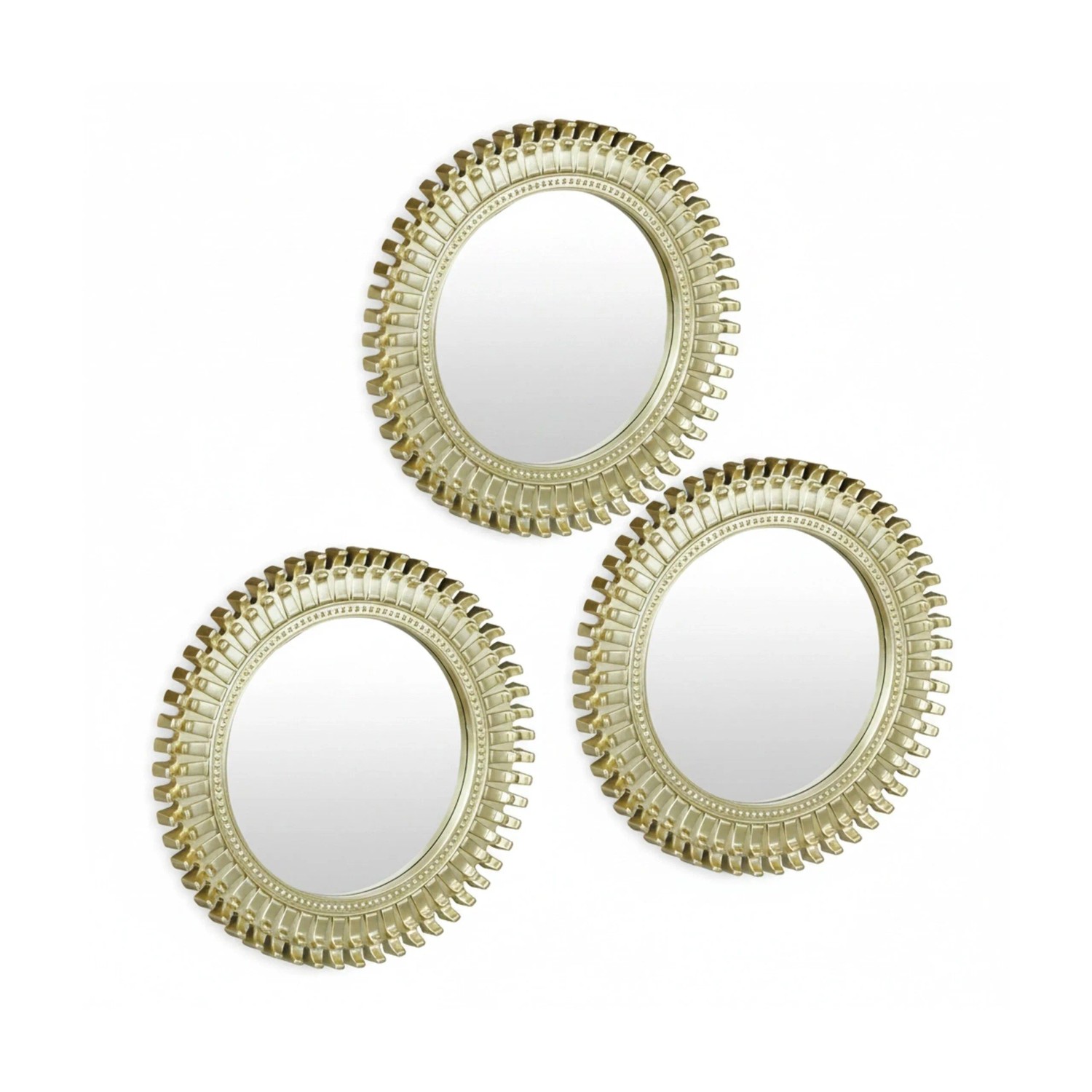 Relaxdays Spiegel 3er Set Glas Gold 25 cm x 2 cm