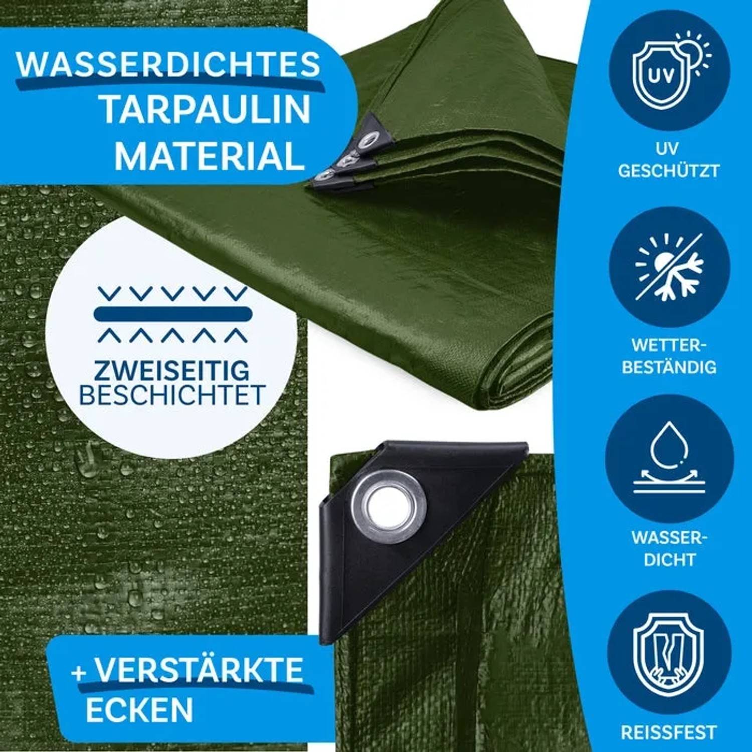 Grüne Karat Abdeckplane 4x6m: Wasserdicht, reißfest, mit Ösen für vielseitigen Schutz.