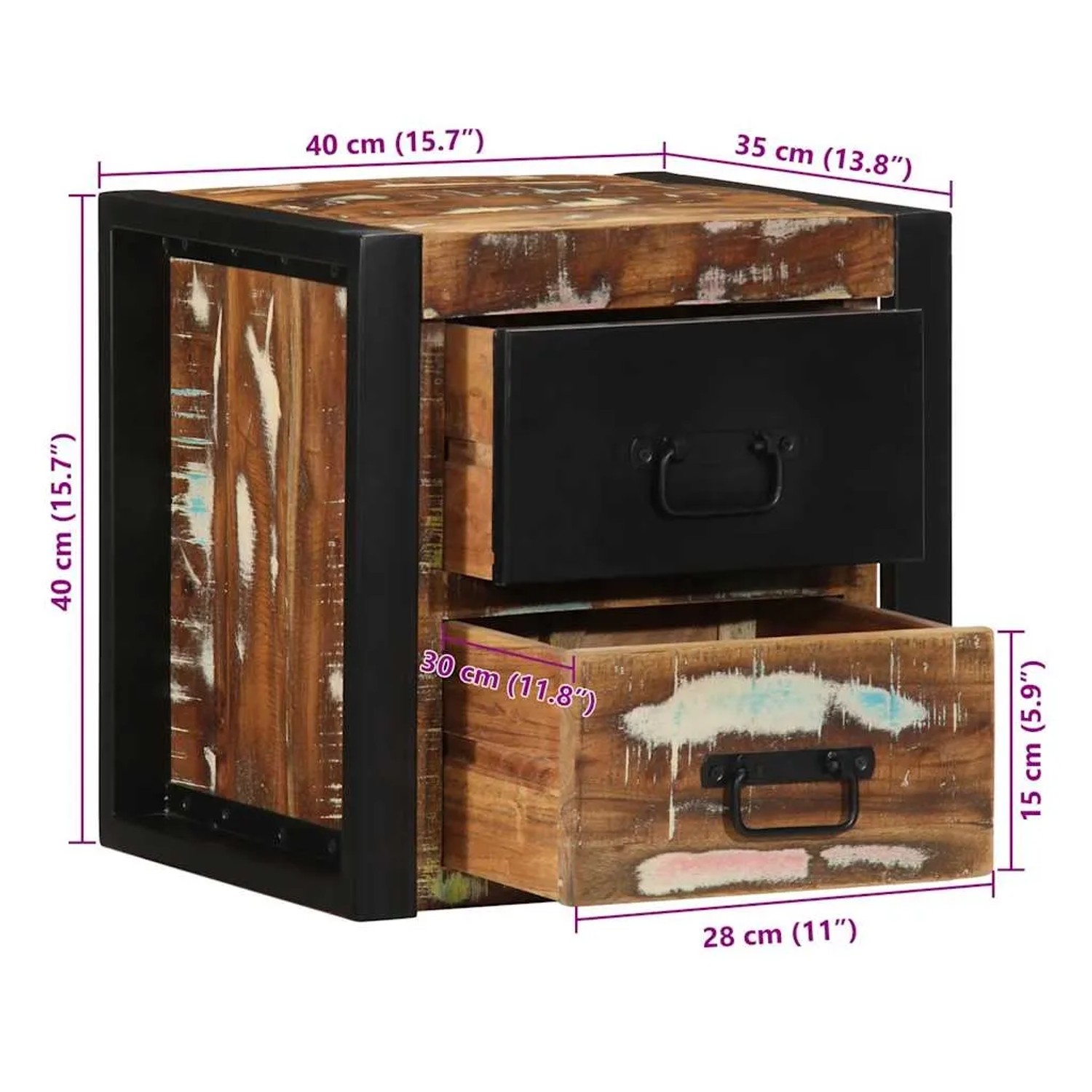 vidaXL Nachttische 2 Stk Mehrfarbig 40x35x40 cm Altholz Massivholz 4015956_15