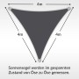 Anthrazitfarbenes Toldoro Sonnensegel Dreieck, 4x4x4m, aus HDPE-Gewebe mit UV-Schutz.