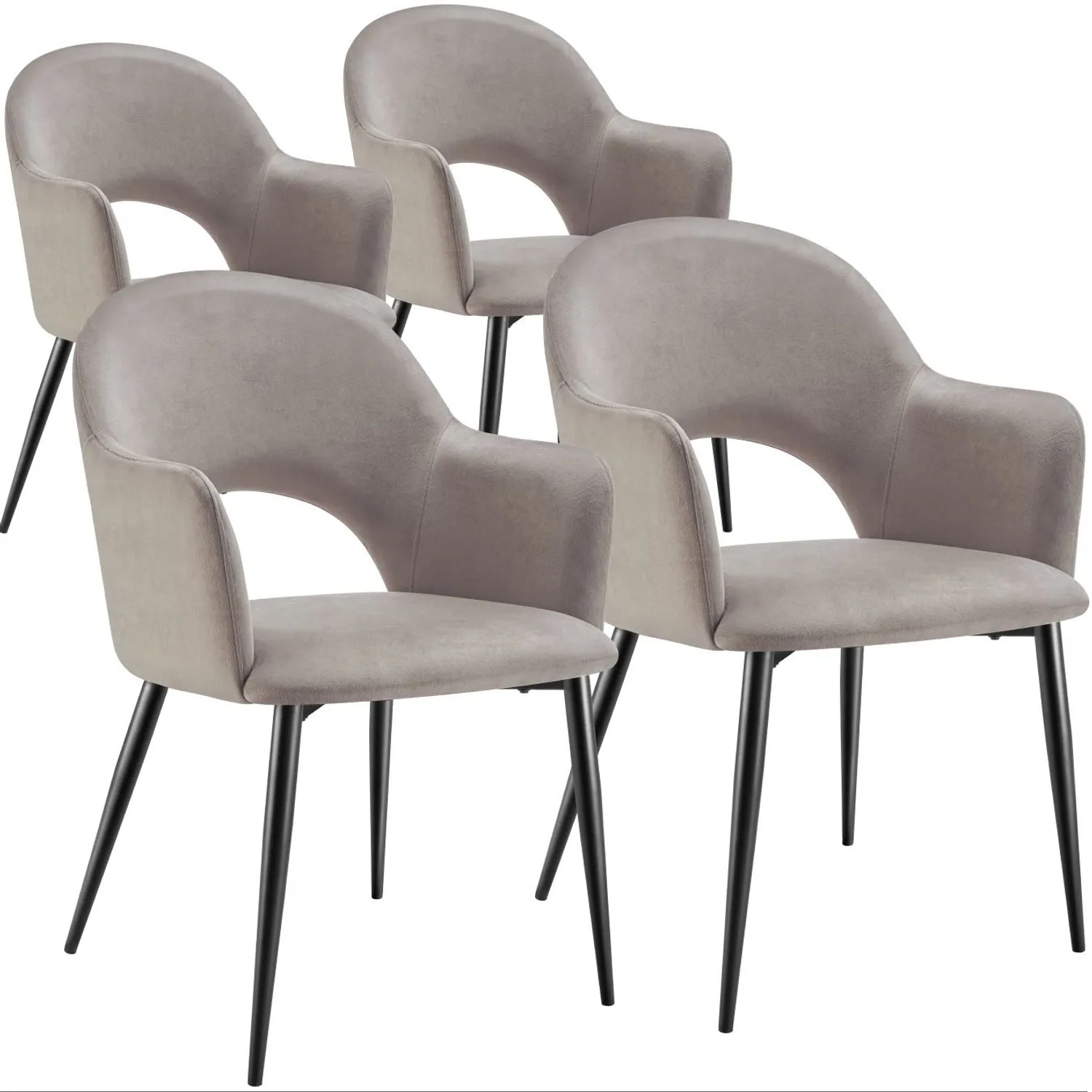 Tectake Armlehnstuhl Sachel In Samtoptik Gepolstert Durchgehende Lehne 4Er Set 61 50 X 57 X 87 50 Cm Taupe