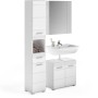 3-teiliges Badmöbel-Set Linus in Hochglanz Weiß mit Spiegelschrank, Waschbeckenunterschrank und Hochschrank.