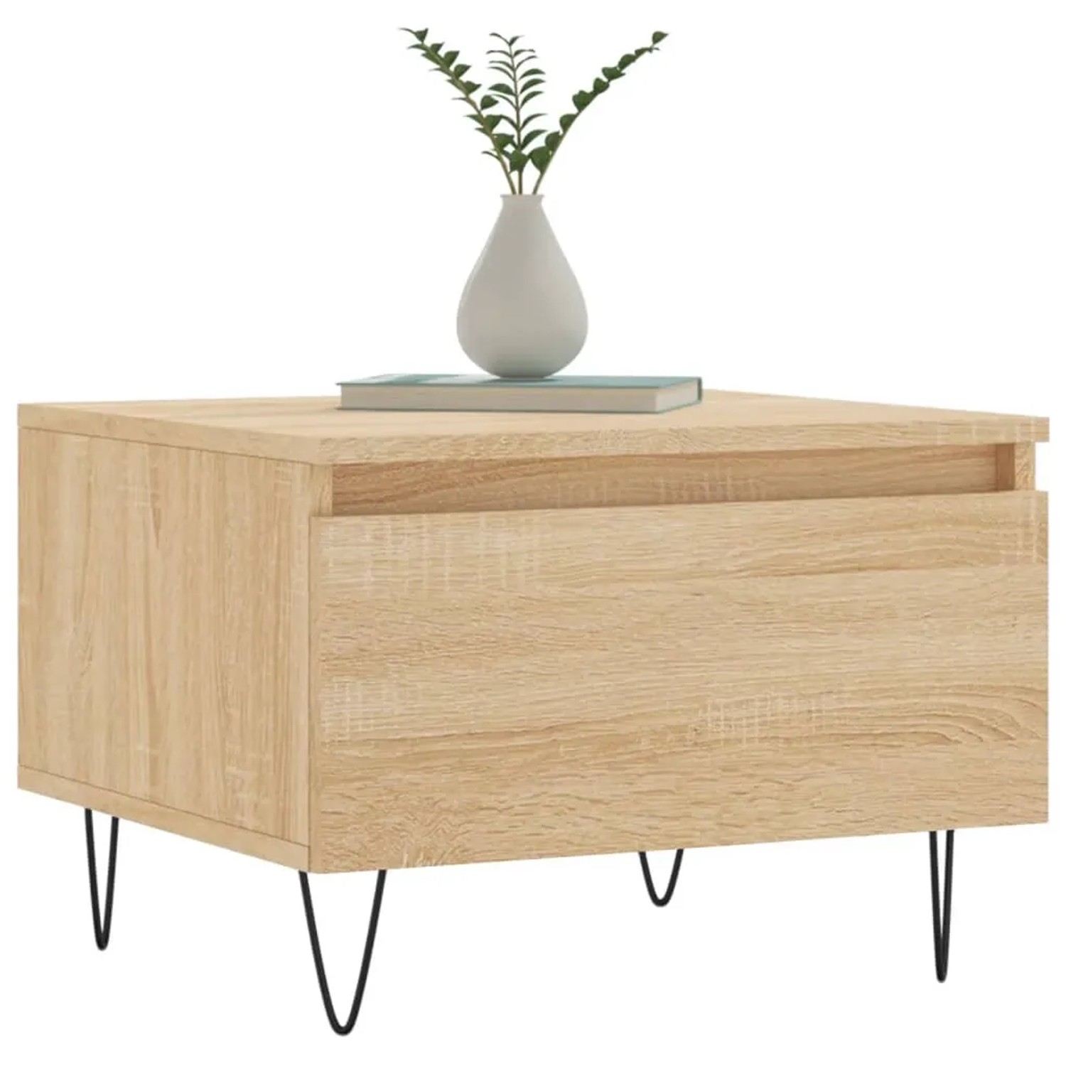 vidaXL Couchtisch 2er Set Sonoma Eiche mit Schublade und Metallfüßen.