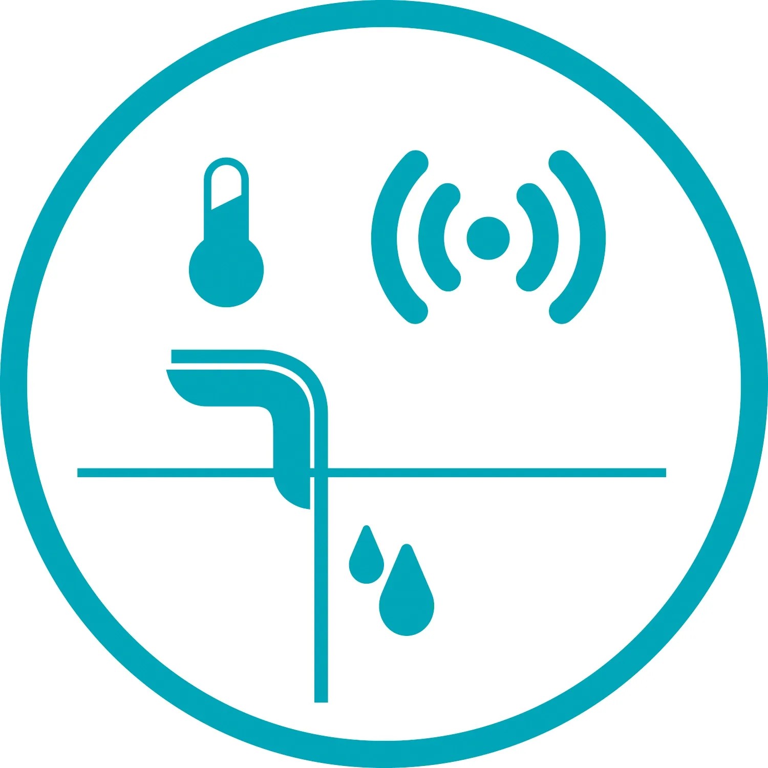 Symbol für Gardena Smart Sensor: Bodenfeuchte, Temperatur und Funkverbindung für Bewässerungssteuerung.