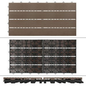 ECD Germany WPC Terrassenfliesen, 60x30cm, 12er Set, dunkelbraune Holzoptik, Klicksystem und Drainage.