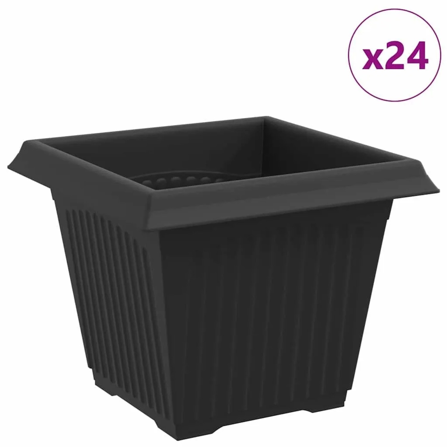 vidaXL Quadratischer Blumentopf 24 Stk Schwarz 20 x 20 x 16 cm 42020349
