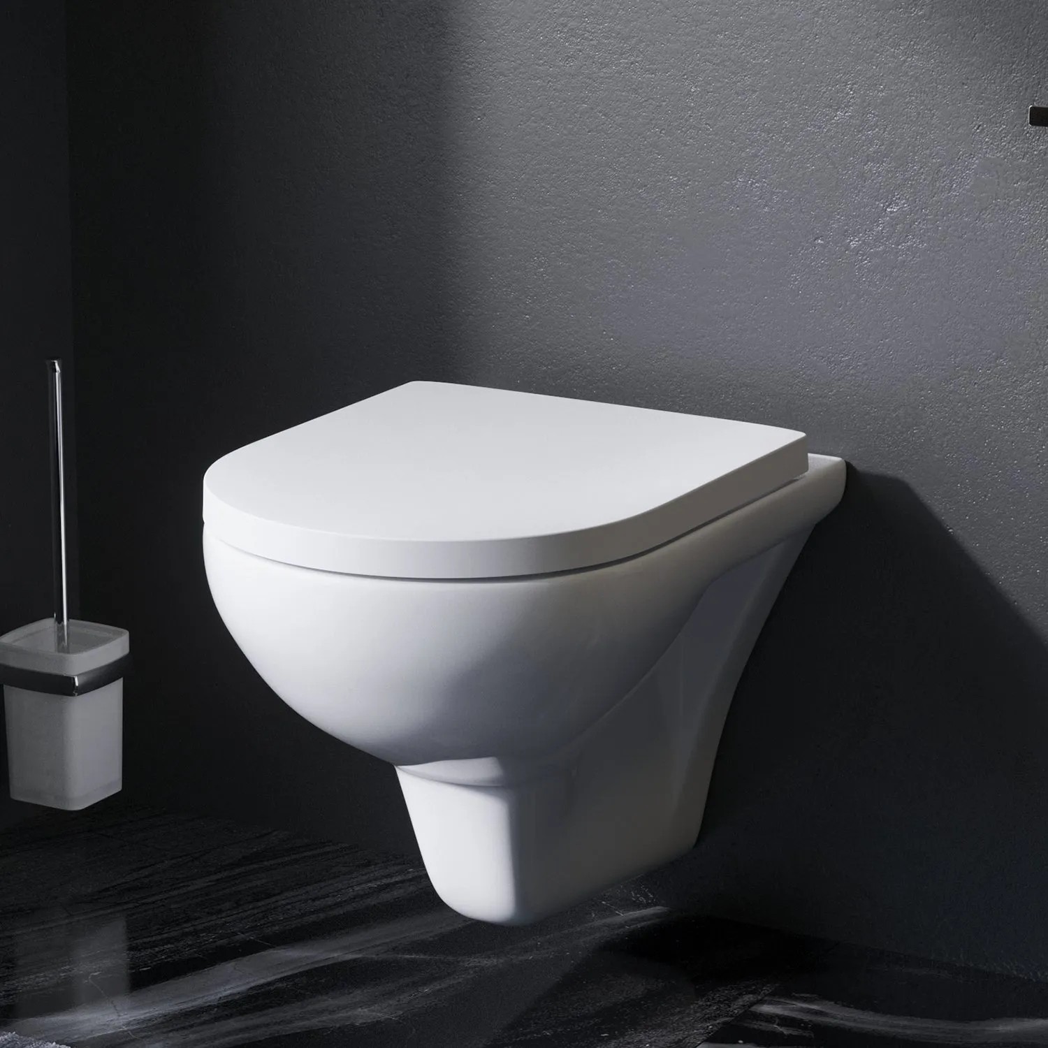 AM.PM Wand-WC Set mit Vorwandelement und Drückerplatte, spülrandlose Toilette in Weiß.