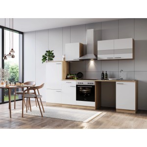 Respekta Küchenblock Merle 280 cm in Eiche Weiß mit Waschmaschinennische.