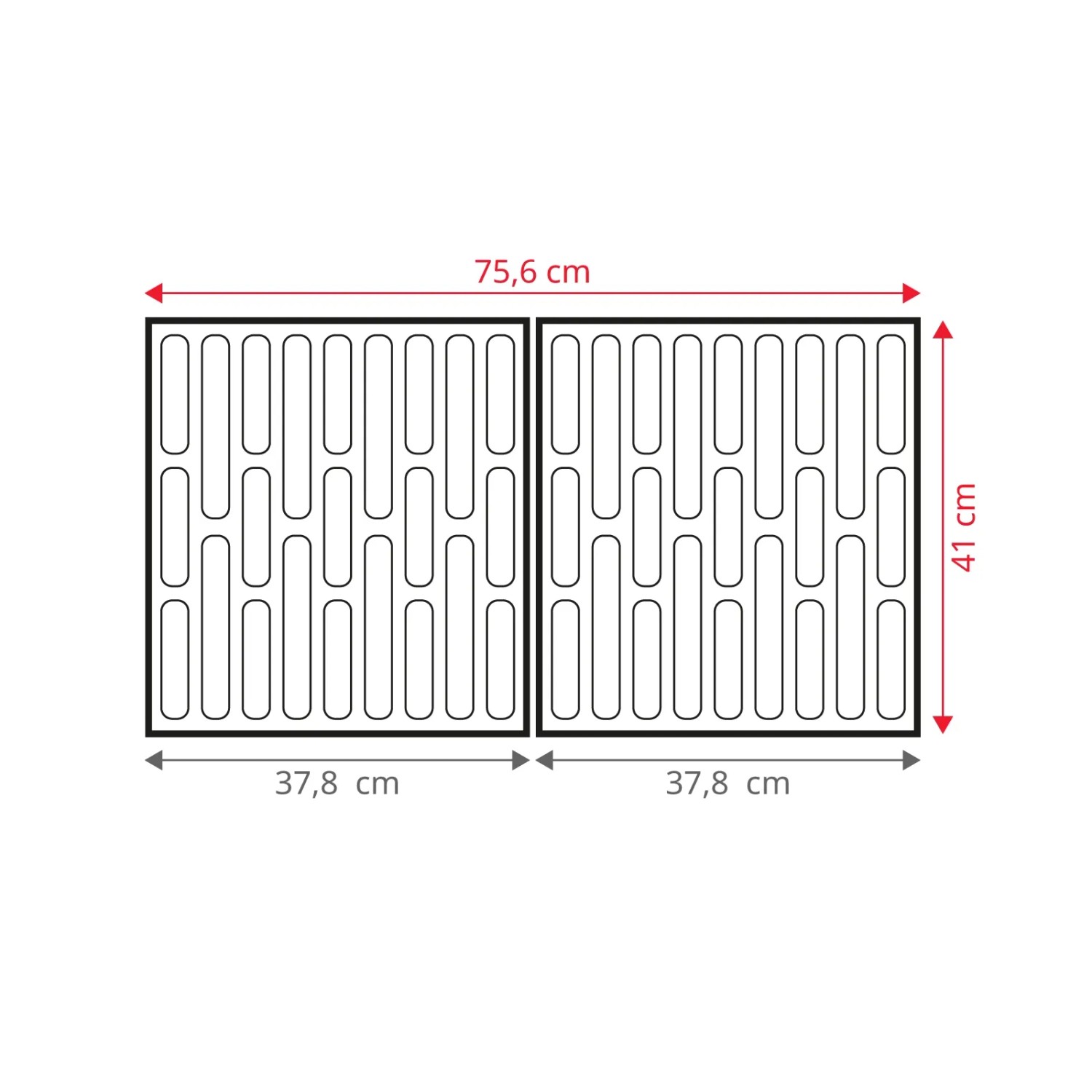 Abmessungen der Grillroste für Taino Red 6+1 Gasgrill, 75,6 x 41 cm.