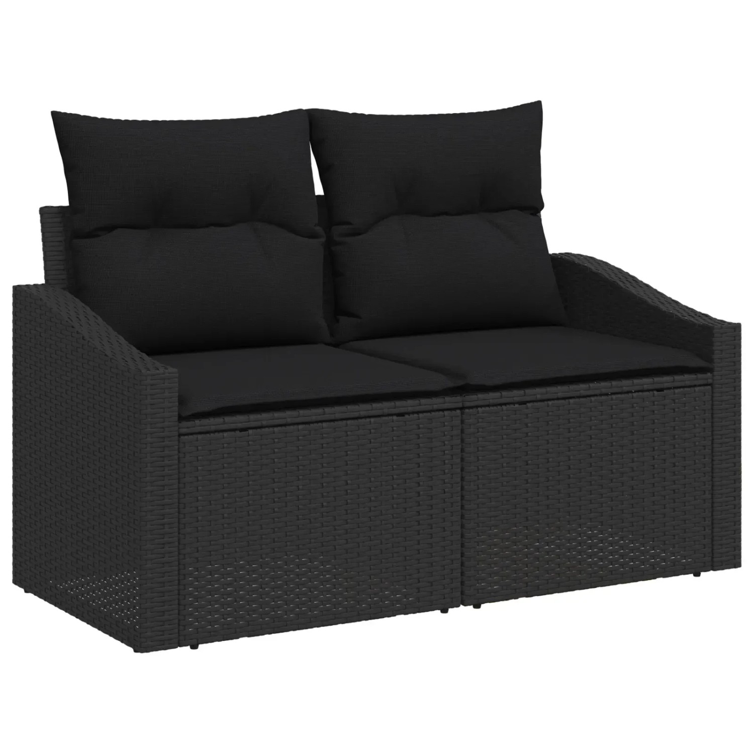 Schwarzes 9-teiliges vidaXL Garten-Sofa-Set aus Poly Rattan mit verstellbarer Höhe.