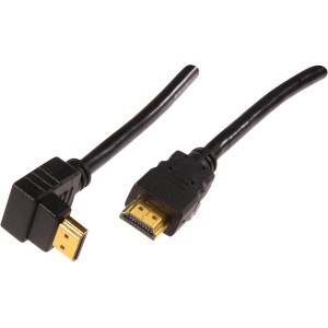 Schwarzes HDMI-Kabel (1,3 m) mit 90°-Winkelstecker und vergoldeten Kontakten.