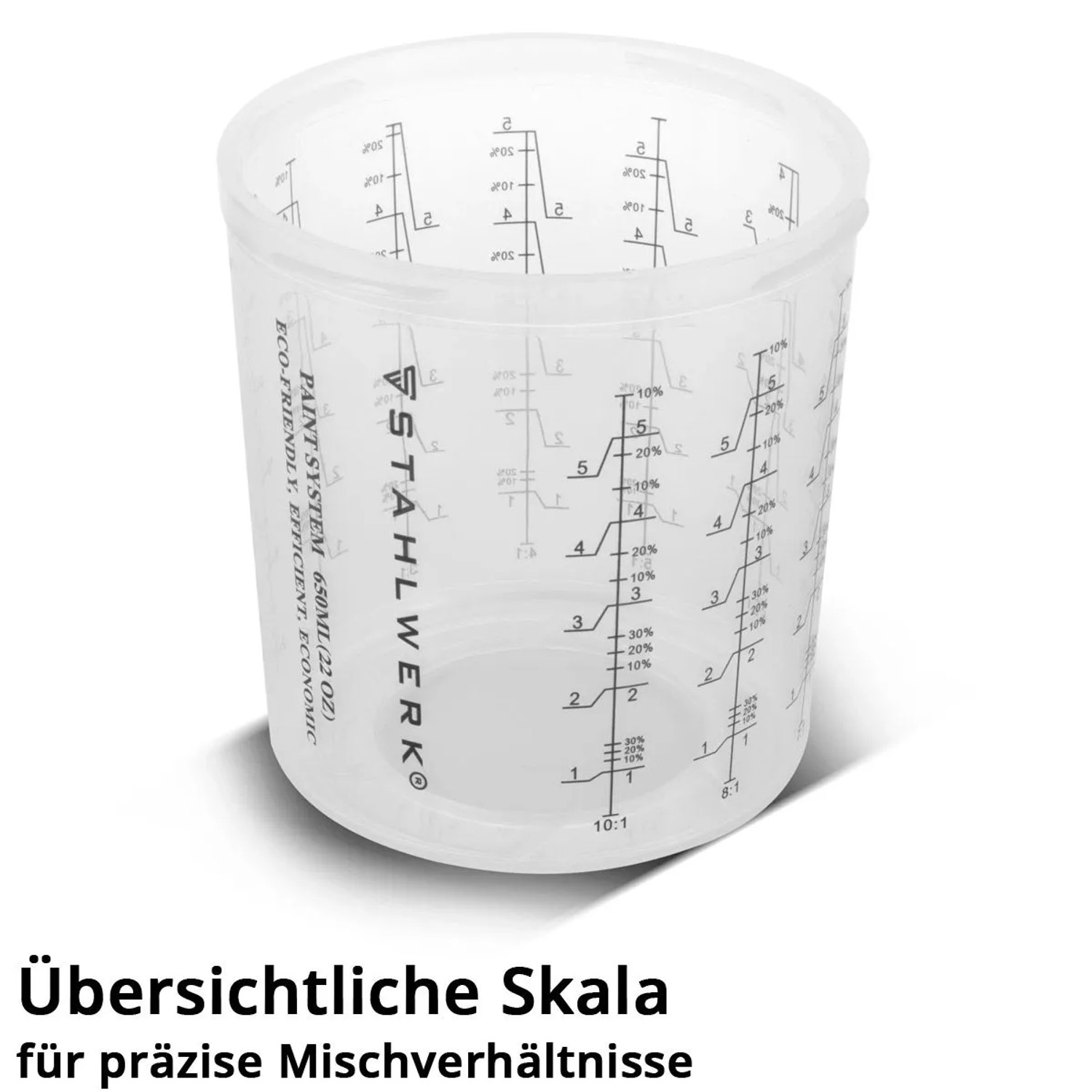 Transparenter STAHLWERK Messbecher 650 ml mit präziser Skala für Lacke und Harze, ideal für Lackierpistolen Zubehör.