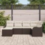 Braunes 6-tlg. vidaXL Garten-Sofa-Set aus Poly Rattan mit beigen Kissen.