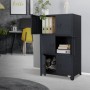 Anthrazitfarbener ML-Design Aktenschrank aus Stahl mit geöffneten Türen und Büro-Utensilien.