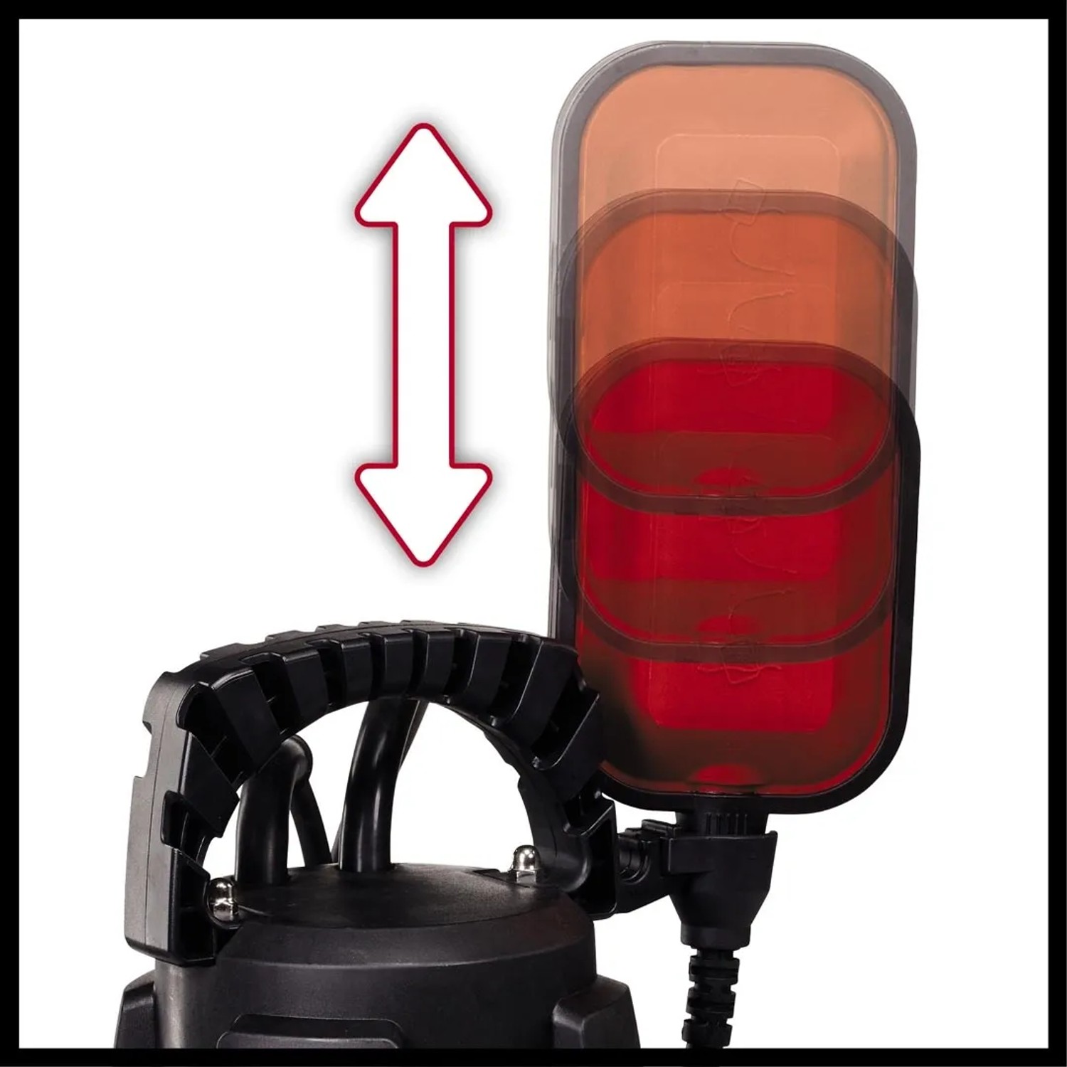 Detailaufnahme: Einhell GC-DP 7035 LL Schmutzwasserpumpe mit einstellbarem Schwimmerschalter.