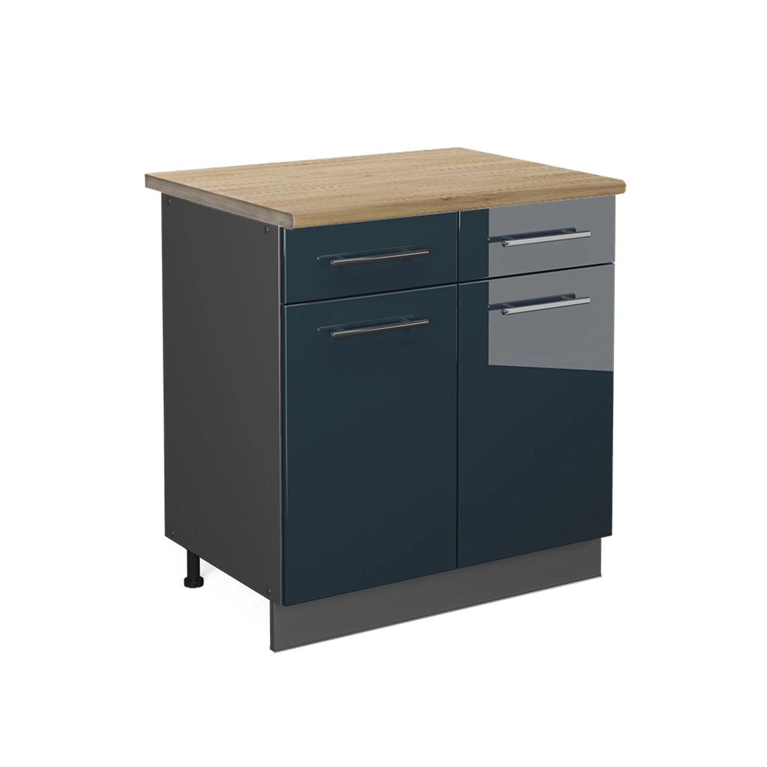 Thumbnail - Vicco Küchenunterschrank Fame-Line Dunkelblau Hochglanz/Anthrazit 80 cm AP Eiche