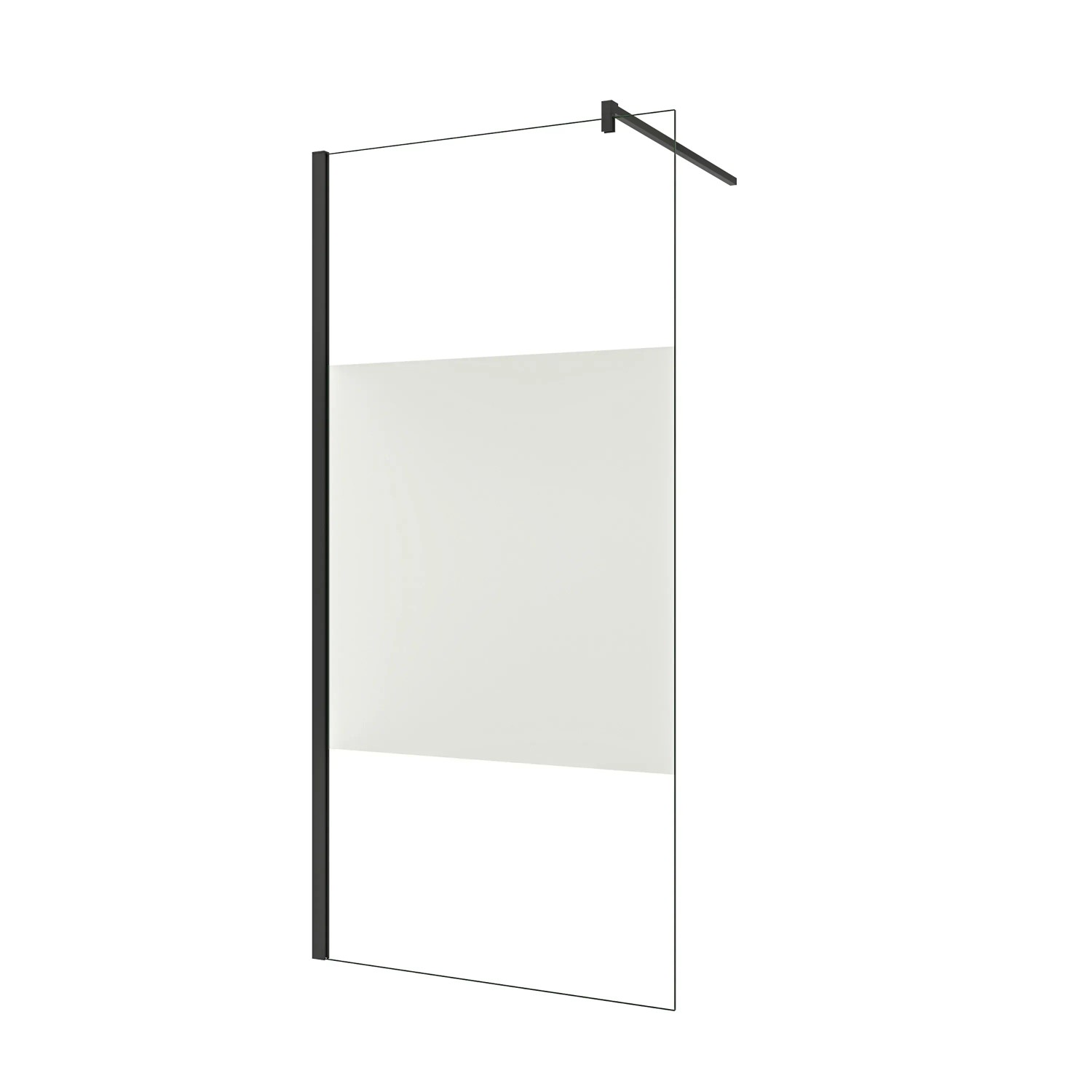 AICA Walk in Duschwand B.120 x H.200cm Milchglasstreifen Duschabtrennung 10mm Nano ESG-Glas Mit Stabilisator Schwarzrahmen Duschkabinen F131