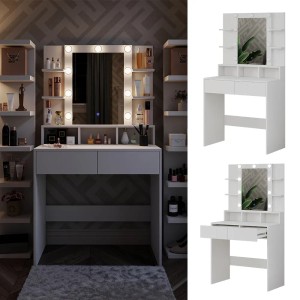 Weißer Vicco Schminktisch Taylor 80 cm mit LED-Beleuchtung und Spiegel.