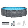 Bestway Frame Pool Set, 549x132cm, mit Sandfilteranlage, Leiter, Abdeckplane und Filterbällen.