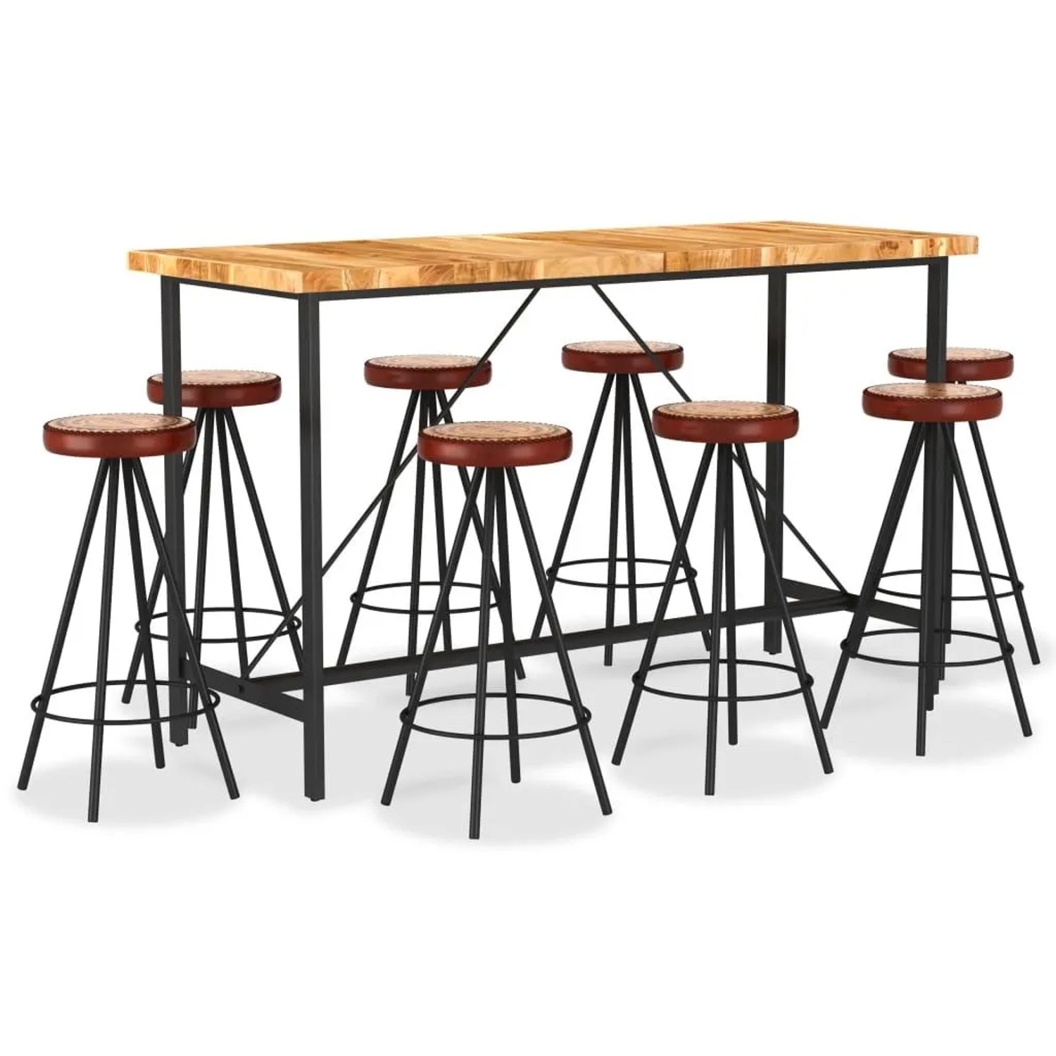 vidaXL 9 Tlg Bar-Set Massivholz Akazie Echtleder und Canvas 3053443