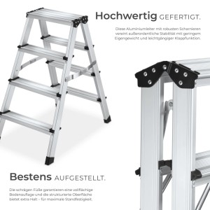 Tectake Doppelseitige Trittleiter 4 Stufen Aluminium Klappbar Rutschfest 43 x 72 5 x 77 5 cm 72 5 x 43 x 77 5 cm Silber