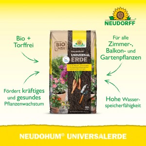Sack Neudorff NeudoHum Universalerde, torffreie Kübelpflanzenerde für Zimmer-, Balkon- und Gartenpflanzen.