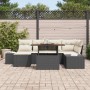 vidaXL Garten-Sofa-Set, 7-teilig, schwarz, Poly Rattan, mit Tisch und Stauraum.