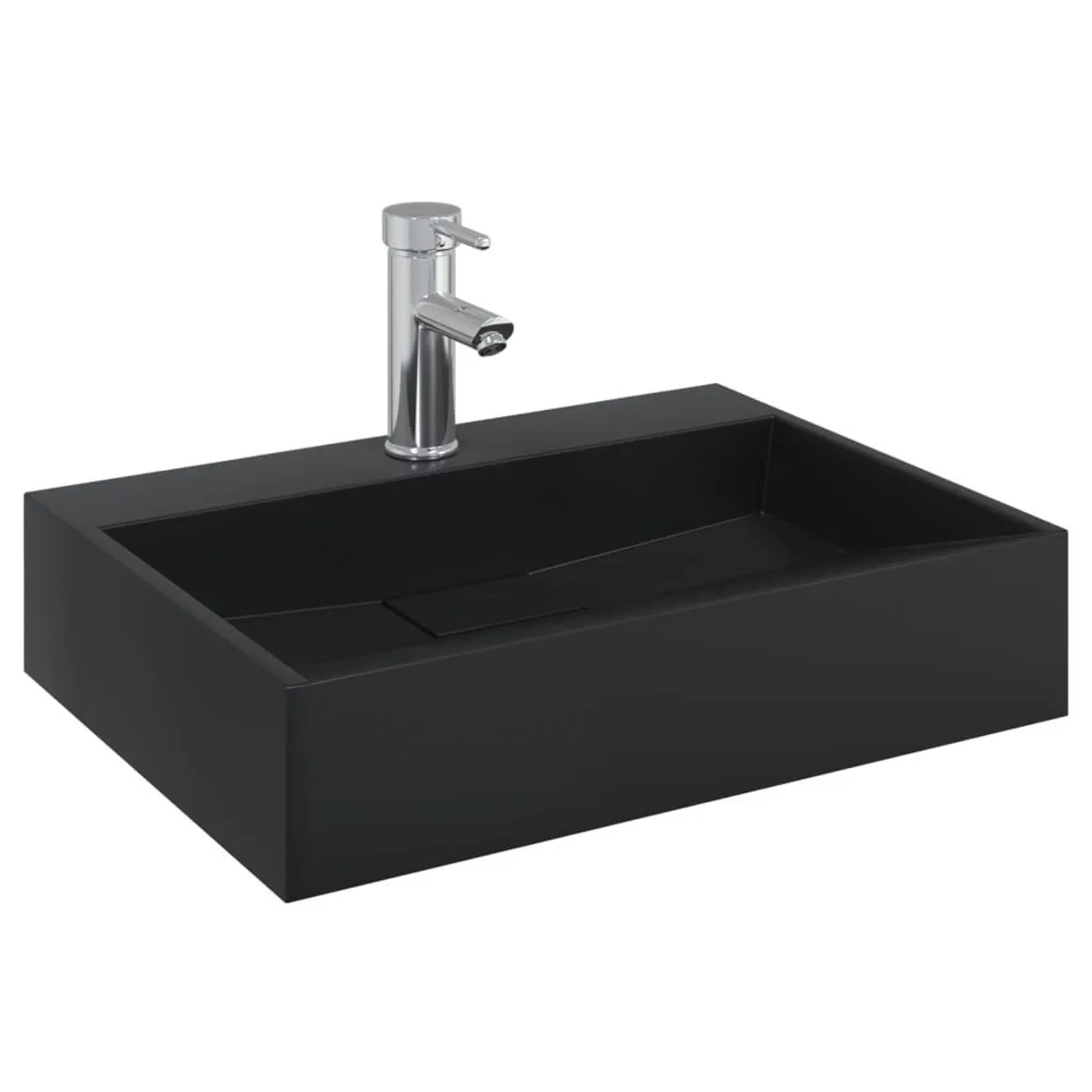 Modernes, mattschwarzes vidaXL Waschbecken aus Mineralguss, 50x38 cm, mit Hahnloch.