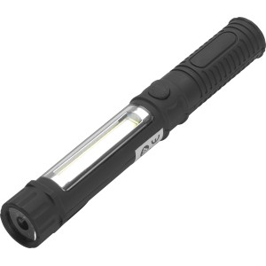 Schwarze 3W COB LED Stiftleuchte Smart Line mit Halteclip, ideal für Werkstatt und Baustelle.