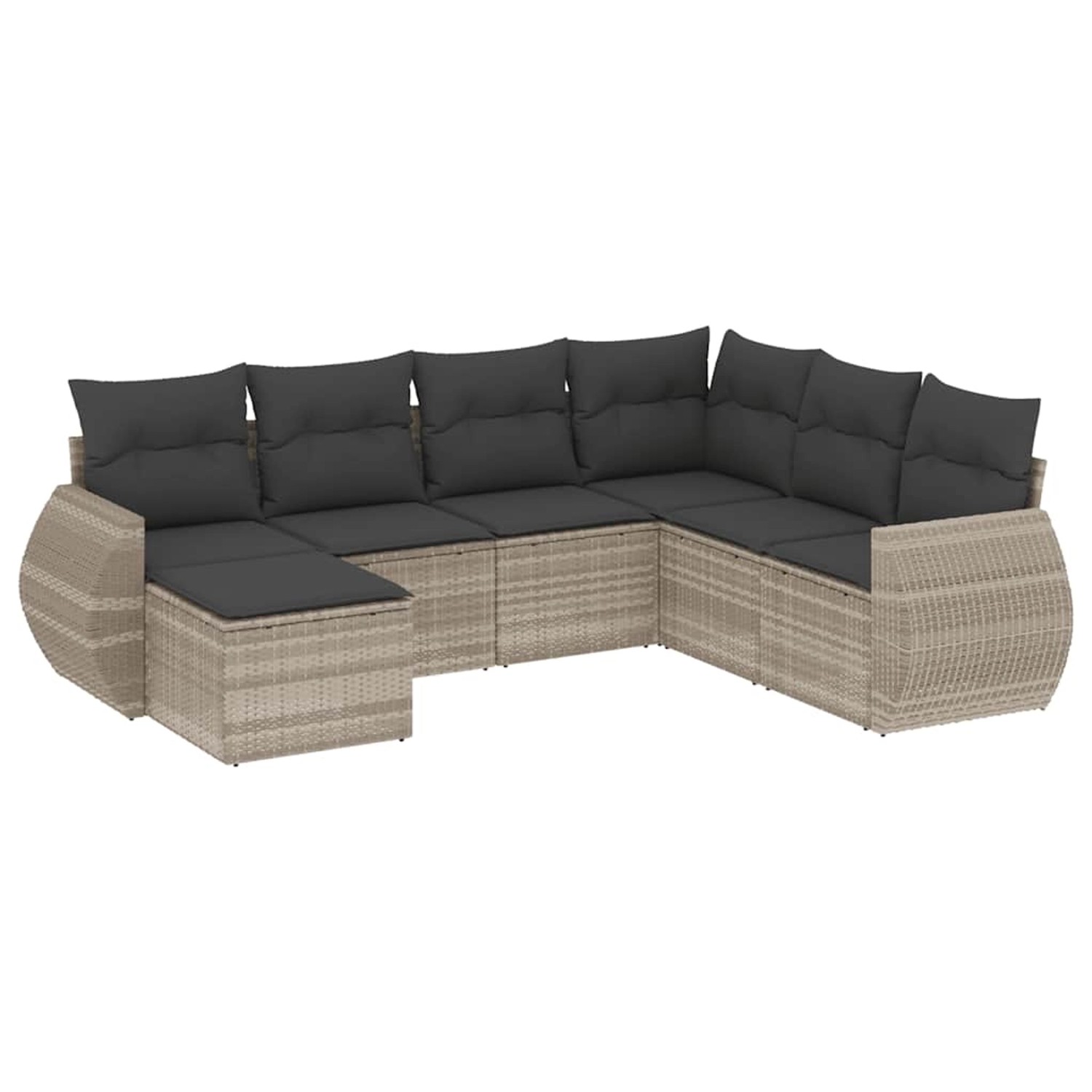 vidaXL 7-Tlg Garten-Sofagarnitur mit Kissen Hellgrau Poly Rattan 3254039