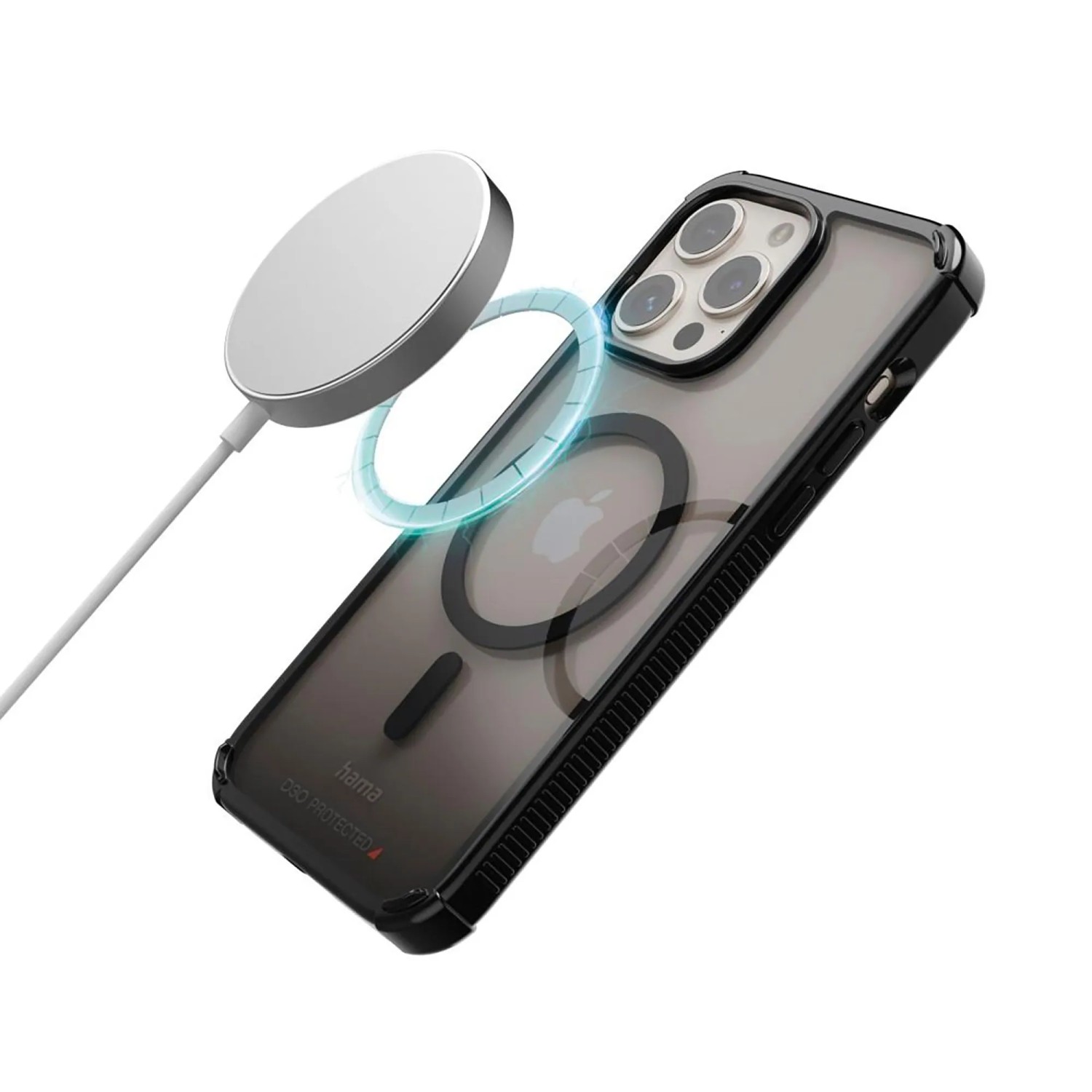 Hama Handyhülle Extreme Protect schwarz/transparent für iPhone 16 Pro. Magnetische Ladefunktion mit MagSafe.