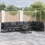 Schwarzes 6-teiliges vidaXL Garten-Sofa-Set mit Kissen und Tisch aus Aluminium.