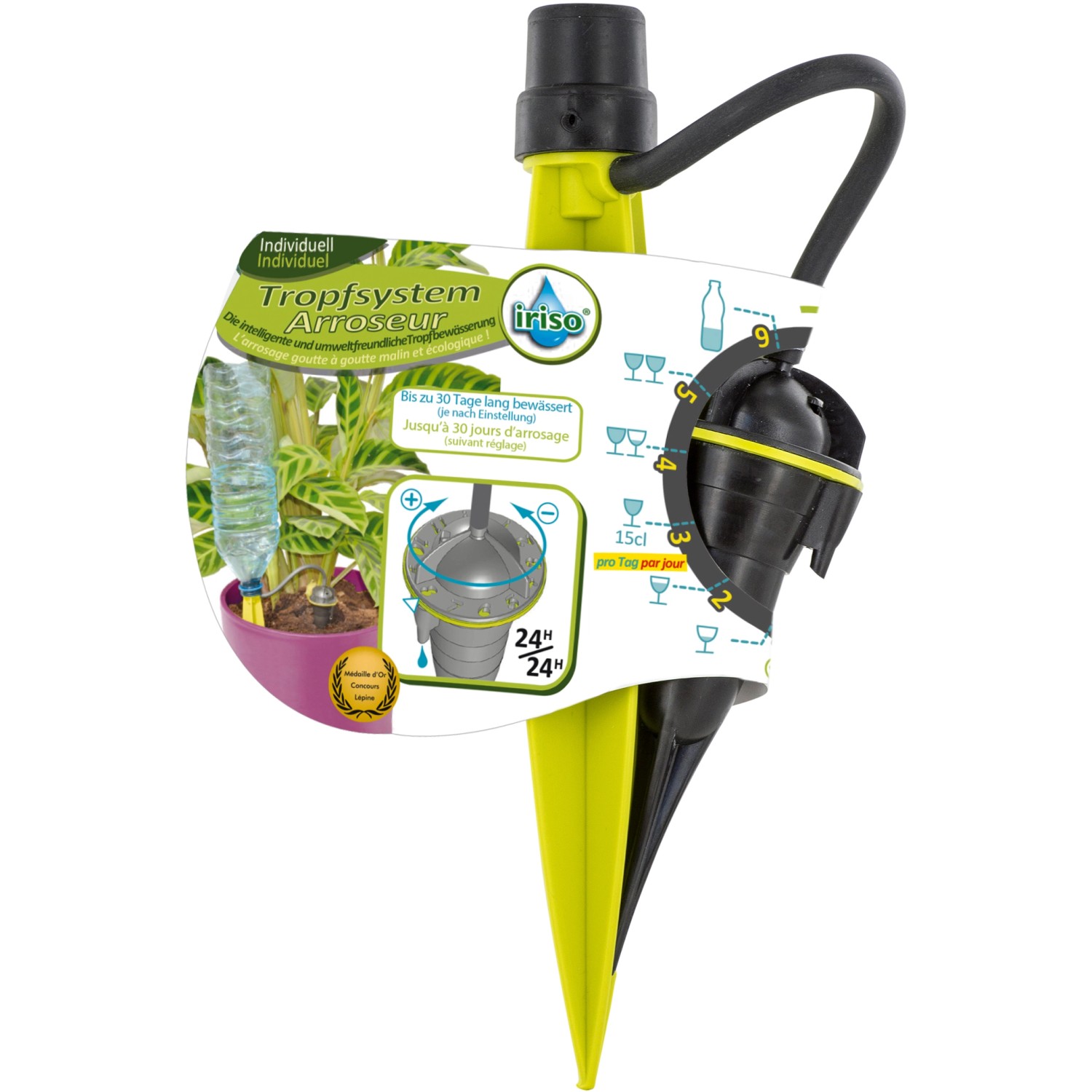 Iriso Tropfsystem für Blumentöpfe zur automatischen Bewässerung, gelb/schwarz.