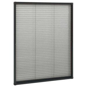 Anthrazitfarbenes Insektenschutz-Plissee für Fenster, 80x100cm, Aluminiumrahmen.